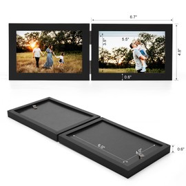 Janreefan Double Horizontal 4X6 Picture Frames Hinged Folding Photo Frames in Black for Wall Hanging or Tabletop Standing, Made of Pine Wood with Real Glass P-H64*2-HEI