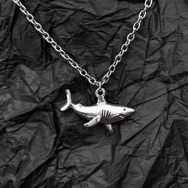 MOKAVIKY 25 Minimalist Animal Silver Shark Pendant Necklace for Women Cute Dainty Animal Fish Pendant Necklace (Big Silver)