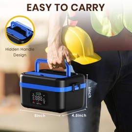 Cordless Electric Lunch Box, Battery Powered Heated Lunch Boxes, 1 Liter Food Insulated Food Warmer Box with Fork and Spoon Insulated Carrying Pouch for Truck Drivers Blue Collar and Adults