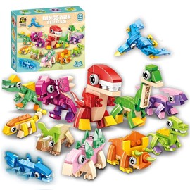 RUVARA Dinosaur Party Favors Building Set - 417 PCS Blocks STEM Toys, 12 Pack 36 Models, for Birthday Goodie Bag Stuffers, Classroom Prizes, Easter for Boys Girls Ages 6-12