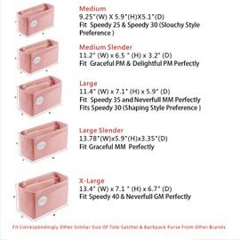 ETTP Purse Organizer, Felt Bag Organizer Insert Purse Organizer For Speedy, Neverfull, Tote, Handbag,Shaper 5 Sizes (Large Slender, Brush Pink)