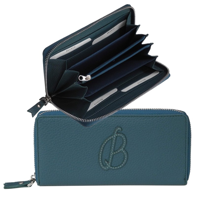 Branco Women's RFID Secure XL Leather Wallet with Zip Round