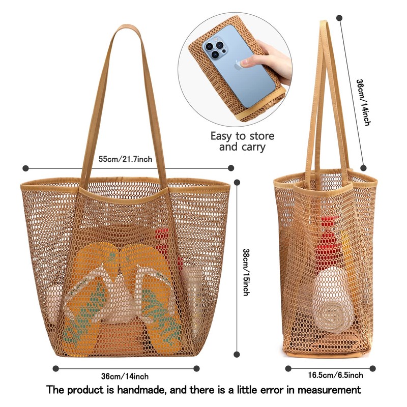 hatisan Beach Bag Mesh Tote Bag,Upgrade Beach Tote with Phone
