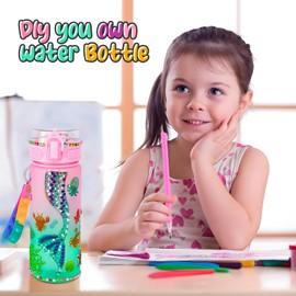 FOCone Decorate Your Own Water Bottle Kits for Girls - Fun Arts & Crafts Gift Toys for Ages 4-6-8-10, Birthday Gift for Budding Artists (Mermaid)