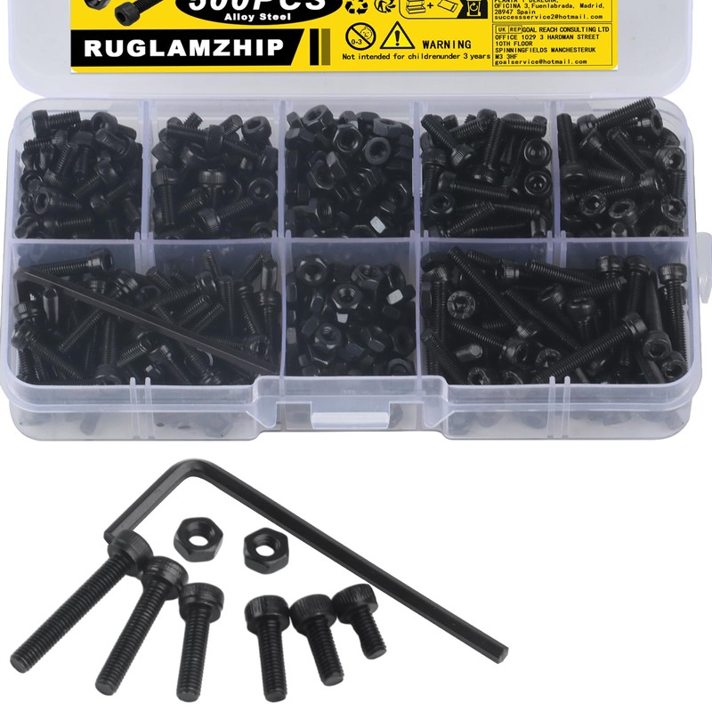 500 x M3 screws set, hexagon socket screws, nuts set,
