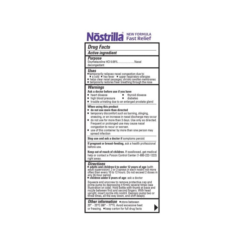 Nostrilla Nasal Decongestant Spray, Stuffy Nose Relief, 0.5 oz (12