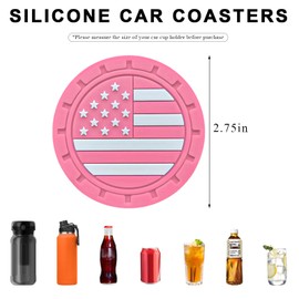 MUQIDA 4 PCS Car Cup Holder Coasters, 2.75 Inch American Flag Anti Slip Automotive Cup Holder Inserts, Shockproof US Flag Drink Mat Auto Interior Soft Pad Decor, Car Accessories (Pink)