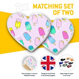 2 x Heart Stickers 7.5 cm - Pink Ice Lolly Print Summer Holiday Laptop Tablet Luggage Scrapbook #16085