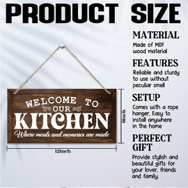 Rustic Farmhouse Kitchen Wall Decor, Welcome to Our Kitchen, Hanging Wooden Signs for Farmhouse Living and Dining Room Decoration, Housewarming Gifts, Retro Wall Art 11.8 * 5.9 in