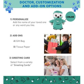 DolliBu Owl Doctor Plush Toy - Super Soft Owl Doctor Stuffed Animal Dress Up with Cute Scrub Uniform & Cap Outfit - Fluffy Doctor Toy Plush Gift with Personalization - 8.5 Inches