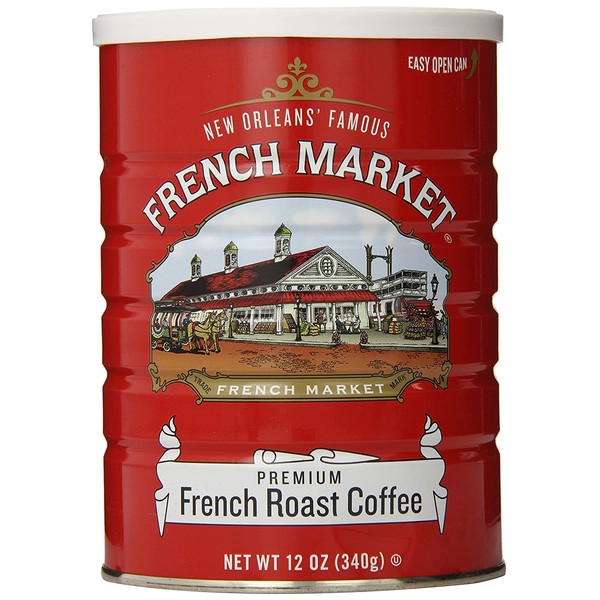 French Market Coffee, French Roast Ground Coffee, 12 Ounce Metal Can