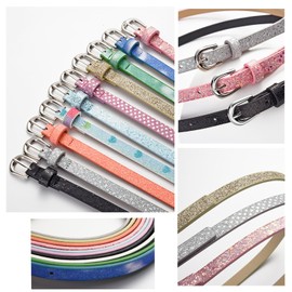 NiceYnn Girls Boys Faux Leather Thin Belt Adjustable Laser Shiny Sequins 92cm Long Dress Jeans Pants Birthday, A: Pink, One size fits all