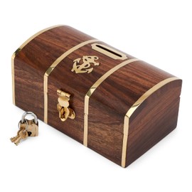 NKlaus 11736 Maritime Money Box Treasure Chest Wood and Brass with Lock and 2 Keys