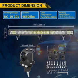 AUXTINGS 34 inch 468W LED Light Bar Triple Row Spot Flood Combo Beam Off Road Lights Waterproof Work Light for Jeep Trucks SUV ATV UTV Boat Lights, 12V 24V