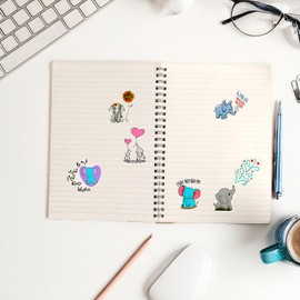 AOUZO 50 PCS Cute Elephant Stickers, Waterproof Vinyl Stickers Kawaii Elephant Aesthetic Stickers Decals for Water Bottles Laptop Scrapbook Phone Skateboard Suitcase Luggage