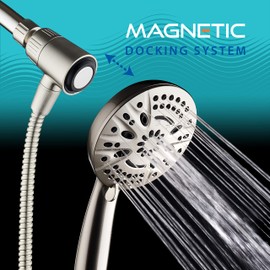 AquaDance New Magnetic Guidance Docking System - High-Pressure 8-setting Handheld Shower Head with Giant 5 inch Face, Magnetic Bracket, Extra-long 72 inch Stainless Steel Hose/All Nickel Finish