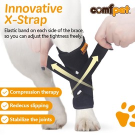 COMFPET Dog Leg Brace for Rear Hock, Dog Leg Support Wrap with Metal Strips, Dog Leg Warmer Sleeve to Prevent Licking, Dog Sprains, Arthritis, ACL, Large