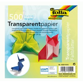folia 825/1515 - Transparentpapier - Faltblätter, 15 x 15 cm, 500 Blatt, 42 g/qm, sortiert in 10 Farben - ideal für wunderschöne Faltfiguren und -formen