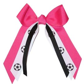 Soccer Small Hair Bow, Made in the USA, White Pony Band, many colors (Hot Pink/Black)