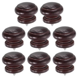sourcing map 8Pcs Round Wood Drawer Knob, 1.3" x 1.02" Self-Tapping Solid Wood Handle Round Cabinet Knob Mushroom Shape Wooden Knobs for Furniture Dresser Wardrobes, Tea Red