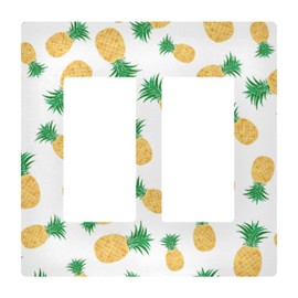 Colorful Pineapples Light Switch Cover Summer Tropical Fruits Receptacle Outlet Wall Plate 2 Gang Screwless Decorator Wallplate Covers Home Decor H4.6xL4.7 inch