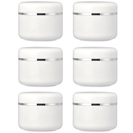 6 Pack 250ml/8.5oz Empty White Plastic Cosmetic Jars with Screw Lid and Silver Edge Refillable Makeup Cream Lip Balm Lotion Storage Container Pot