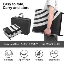 Anidaroel Outdoor Area Rug for Patio Clearance 5x8ft Waterproof, Reversible Plastic Straw Rug Outside Rug, Stain & UV Resistant RV Mat for Camping, Porch, Balcony, Pool Deck(Black&White, 5‘x8')