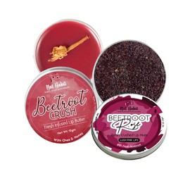 Nat Habit Beetroot Rose Fresh Lip Scrub, 0.44 oz (12 g) y bálsamo labial, 0.35 onzas, para labios secos, combo para mujeres y hombres, labios rosa natural
