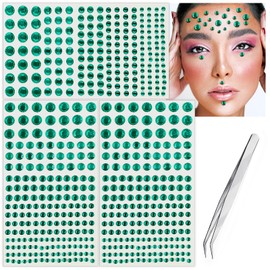 Rhinestone Stickers, Self Adhesive Dark Green Face Gems Pearls Stickers 3/4/5/6/8mm Hair Gems Stick on Bling Face Jewels Stickers for Makeup Face Eye Hair Nails Body Craft DIY Home Decor, 5 Sizes