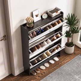 pnochoo Shoe Cabinet with 3 Flip Drawers,Freestanding Shoe Cabinet Storage with Anti-Tip Design,Narrow Shoe Organizer Rack for Entryway,Front Door,Foyer,Hallway