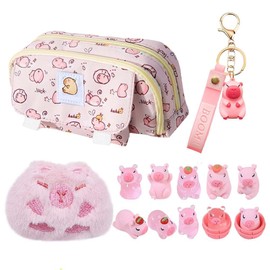 Capybara Pencil Case Kit,13Pcs Capybara Stationery Set School Pencil Pouch with Compartments,Capybara Plush Toy,Mini Resin Capybara Animal Keyring Keychain Cute Kids Gift for Stationery