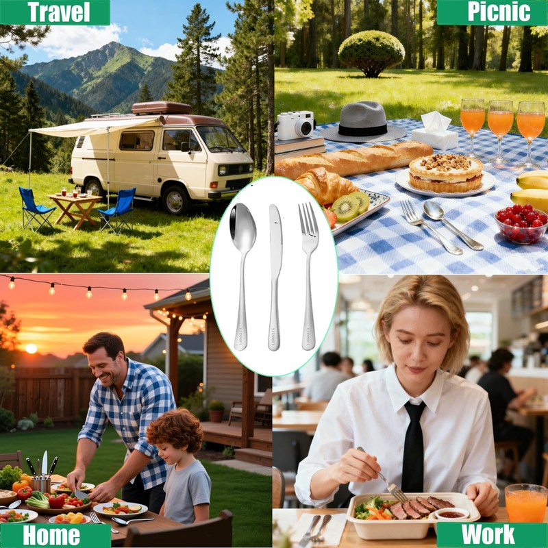 Travel Utensils with Case, 4-Piece Reusable Stainless Steel Cutlery Set