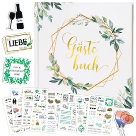 BOFUNX Wedding Guest Book to Fill In Vintage Wedding Guest Book 60 Blank Pages + 8 Sheets Stickers for Wedding Anniversary Birthday Communion Confirmation Christening Confirmation Eucalytpus