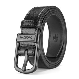 MACBROR Tsa Approved Non Metal Nickel Free Hypoallergenic Plastic Belt Buckle Airport Security Black Leather Belts for Men