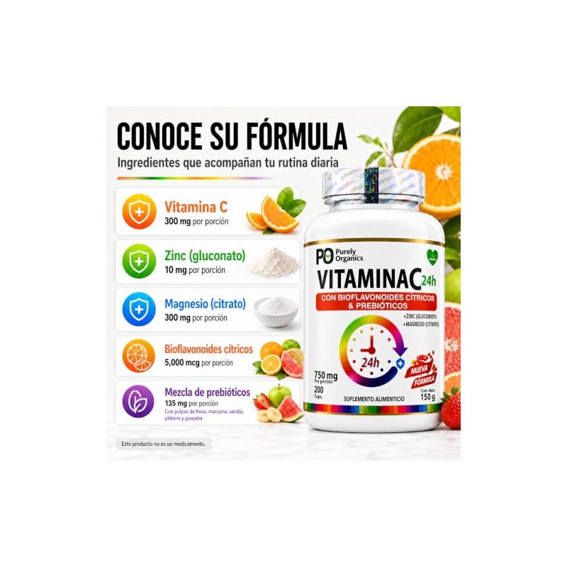 Purely Organics Vitamina C con Zinc y Magnesio, 200 Cápsulas