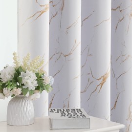 H.VERSAILTEX 100% Blackout Curtains 84 inch Length 2 Panels Set Marble Designs Printed Drapes Thermal Curtains for Bedroom with Black Liner Sound Proof Curtains, Gold