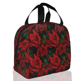 Insulated Lunch Bag, Red Roses Flower Lunch Box for School Student Kids Boys Girls,Leakproof Small Lunch Tote for Adult Men Women,Reusable Lunch Cooler Tote Bag for Office Work Picnic