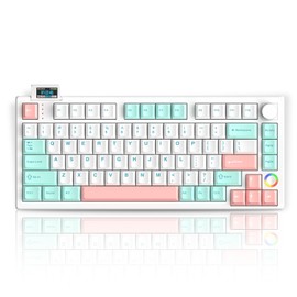 KEYMECHER XS75T 75% Hot Swap Mechanical Keyboard with LCD Screen & Knob, Wireless Triple Mode Gaming Keyboard with 3000 mAh Battery, RGB for Office/Win/Mac (Silver Switch)