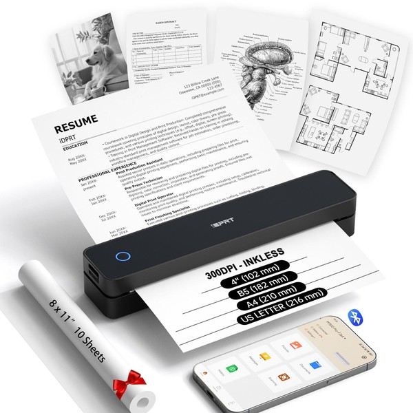 iDPRT Inkless Portable Printer for Travel, Wireless Thermal Printer Supports