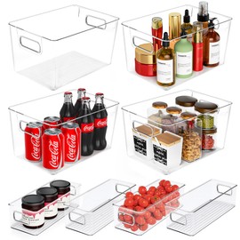 SKTKSE Clear Plastic Storage Bins 8 Pack - Pantry Organizers and Storage, Fridge Organizer Containers for Kitchen, Cabinet, Freezer, Bathroom, Clost, Home Organization