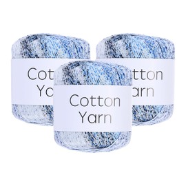 Rebower Cotton Yarn,100% Cotton Soft Knitting Yarn [for Hand DIY Bag Cushion Crocheting Knitting Project Home Decor] -3 Packages of 120g/4.23oz(Per Skein 40g/137yards)/Light Blue White