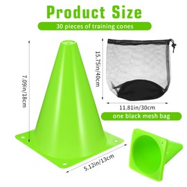 30 Pack 7 Inch Plastic Traffic Cones Sports Training Agility Marker Mini Cones for Soccer, Skating, Football, Basketball, Indoor and Outdoor Games Sports Practice Equipment