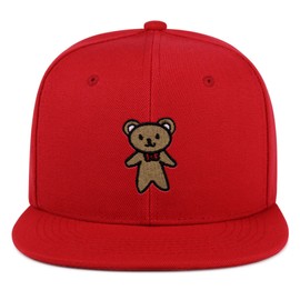 Teddy Bear Hip-Hop Snapback Hat Embroidered Red Baseball Cap Ribbon Brown