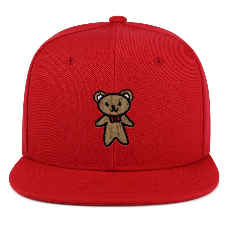 Teddy Bear Hip-Hop Snapback Hat Embroidered Red Baseball Cap Ribbon