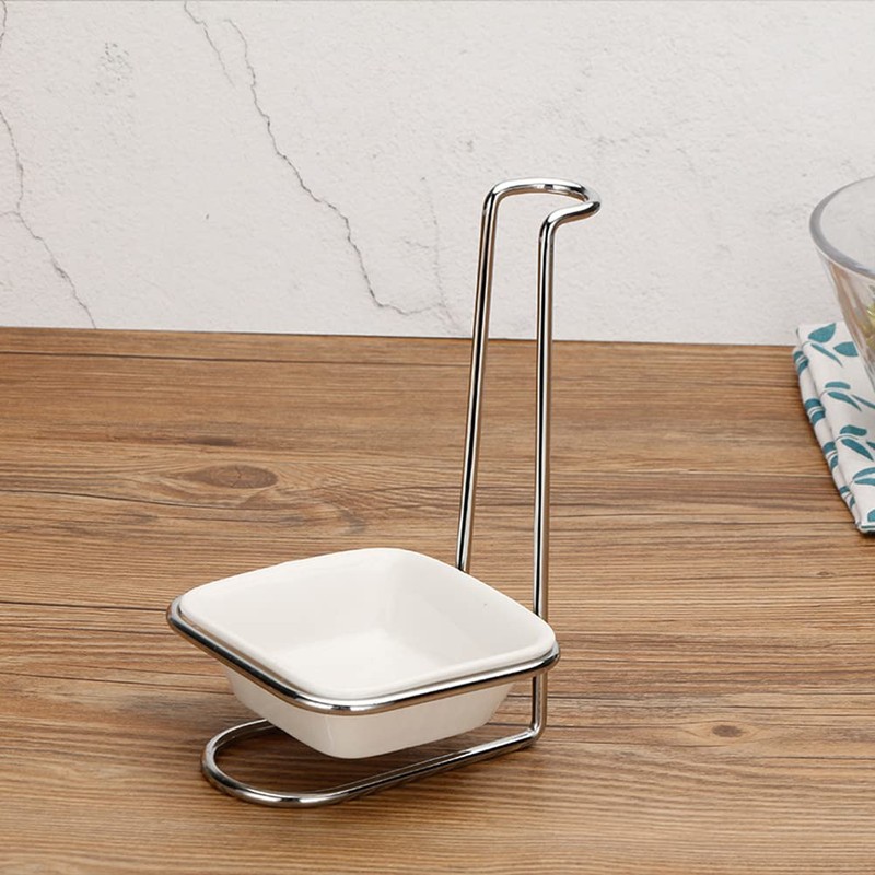2Pcs Stainless Steel Standing Spoon Rest Stand with Ceramic Spoon