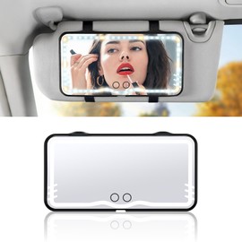 Car Vanity Mirror with Lights Sun Visor Adjustable LED Makeup Light for Women Passenger Princess Girl Cute Cat Shaped Rearview Rechargeable Black
