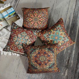 Sanwarm Throw Pillow Covers Home Decor Set of 4 Tribal Eastern Geometric Vintage Pillow Cases Decorative 20 x 20 Inches Outdoor Cushion Couch Sofa Pillowcases
