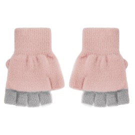 Moonlove Kids Winter Gloves Unisex Baby Warm Flap Cover Fingerless Cute Cartoon Animals Mittens Girls Boys Convertible Flip Top Soft Thick Thermal Knit Half-finger Gloves