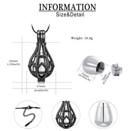 QGJNSGC Urn Necklace Openwork Teardrop Urn Locket Ash Necklace Memorial Jewellery Cremation Jewellery Funeral Keepsake Jewellery Ash Holder, Stainless Steel