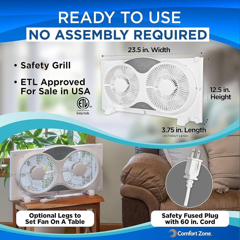 Comfort Zone Living Comfort 9" Smart Wi-Fi Reversible Twin Window